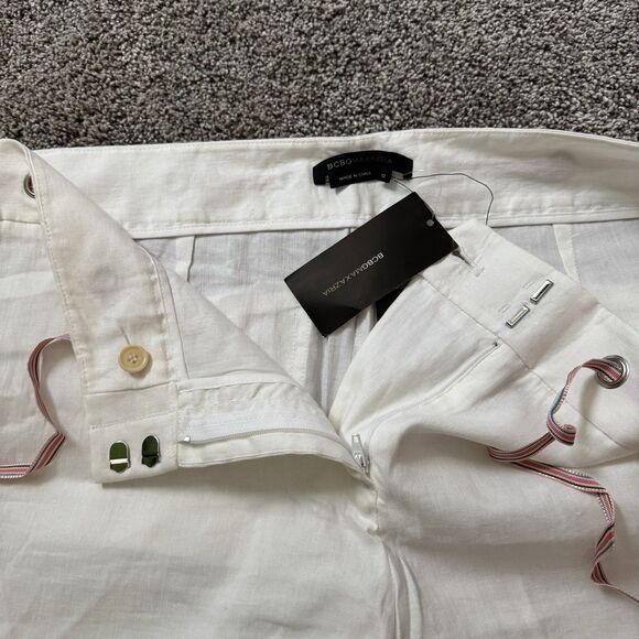 BCBG MaxAzria Linen Blend White Cropped Pants Ribbon Tie Women’s Size 10 NWT - Picture 3 of 10